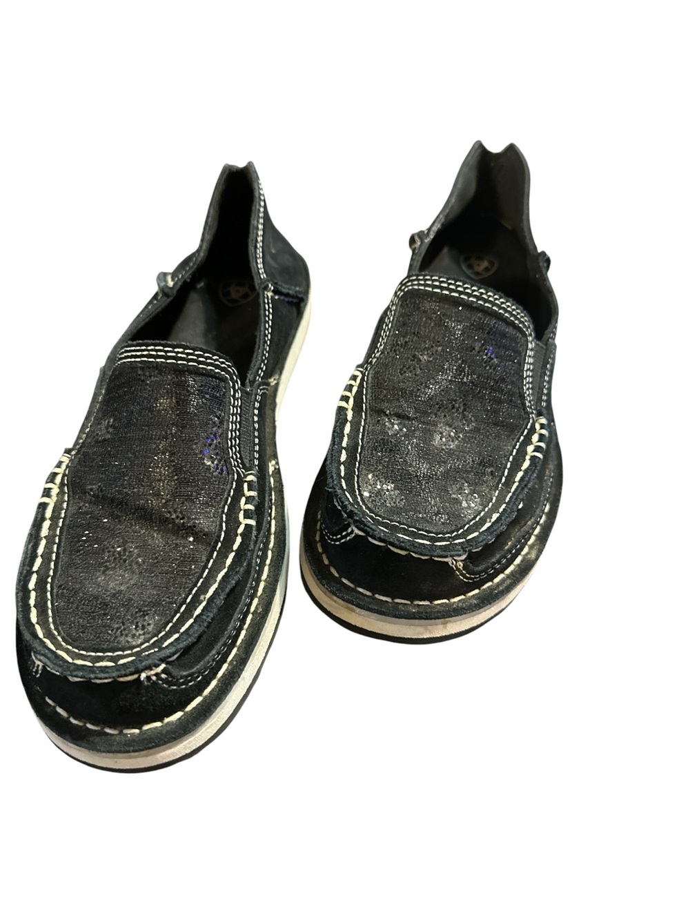 Ariat Black Slip-On Moccasins with White Stitching and Cream Midsole